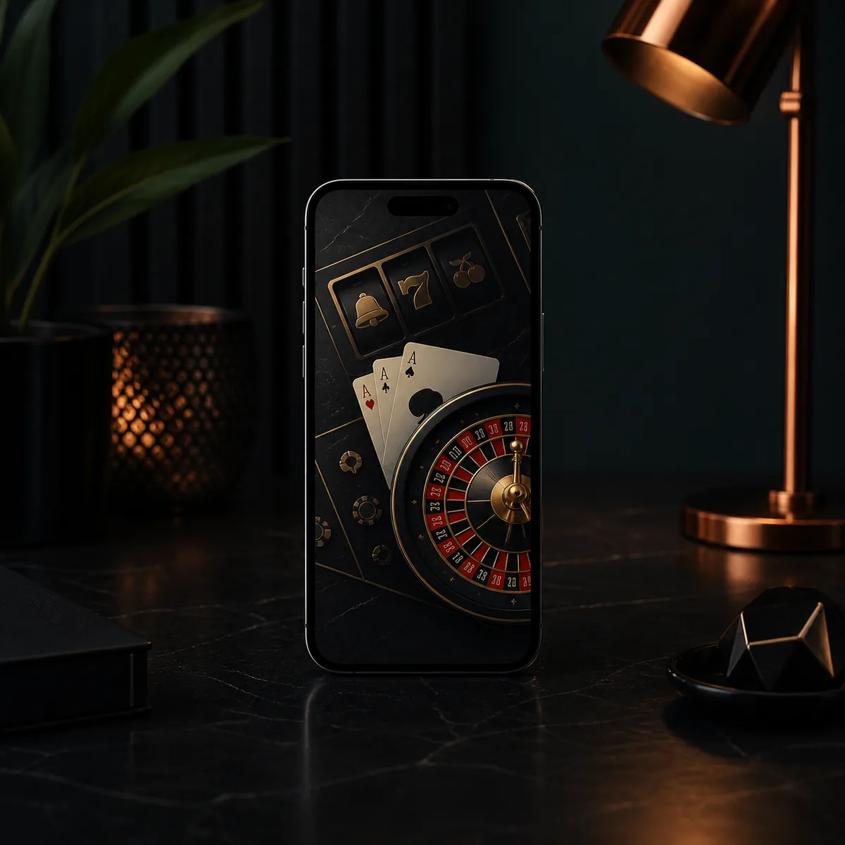 Celular com composição genérica de cassino digital em tela