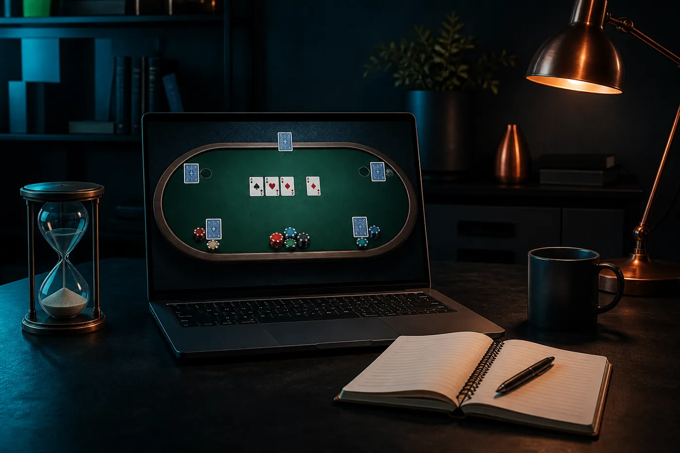 Notebook com uma mesa digital genérica em ambiente de análise editorial