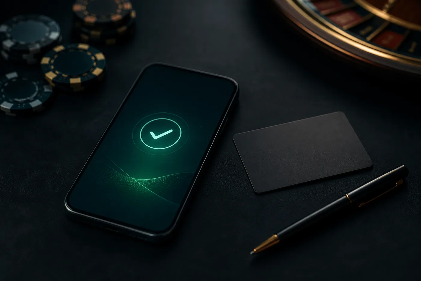 Celular e cartão de verificação em contexto editorial de pagamento
